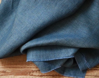 Linen twill blue stonewashed 230 g/m2/ linen fabric Oeko Tex 100 for trousers, skirts, dresses