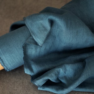 Linen washed denim blue plain 200 g/m2/ linen fabric Oeko Tex 100