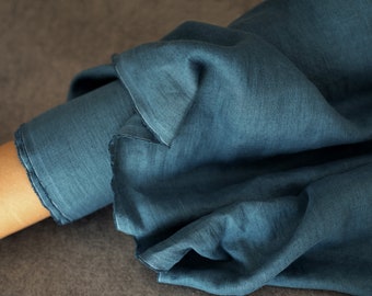Washed linen, denim blue, solid color, 200 g/m², linen fabric, Oeko-Tex Standard 100 certified.