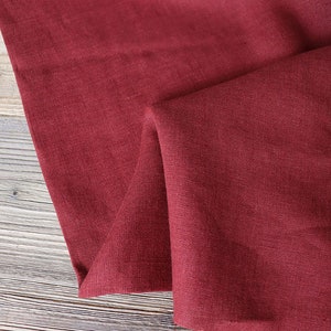 Washed linen dark red plain 200 g/m2/ linen fabric Oeko Tex 100
