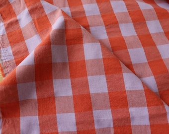 Yarn-dyed cotton fabric, checkered orange and purple, for clothing and decoration