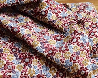 Corduroy fabric with floral print, 140 g/m², beige, perfect for trousers, skirts, dresses, OEKO-TEX certified.