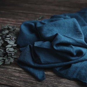Linen washed petrol Uni 200 g/m2/ Linen fabric Oeko Tex 100