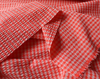 Cotton Seersucker Fabric, Pink Check, for Dresses, Blouses, Trousers, Cushions, Accessories