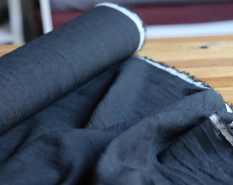Linen-Tencel blend chambray 170 g/m2 black for dresses, trousers, blouses