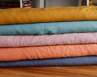 Stonewashed Chambray Mustard Linen 170 g/m2 Linen fabric Oeko Tex 100 for dresses, blouses, trousers