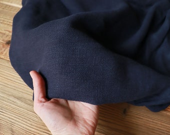 Ramie Twill Linen prewashed Navy Uni 230 g/m2/ Linen fabric