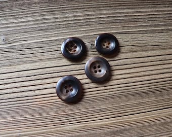 Horn buttons with 4 holes, 25 mm, brown, 2