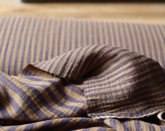 Double Gauze Toffee Khaki 120 g/m2 Stripes perfect for trousers, skirts, dresses OEKO Tex