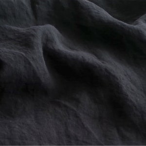 Linen washed black plain 200 g/m2/ linen fabric Oeko Tex 100