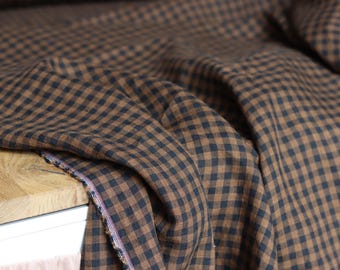 Greta stonewashed linen 140 g/m2 brown linen fabric for dresses, trousers, blouses