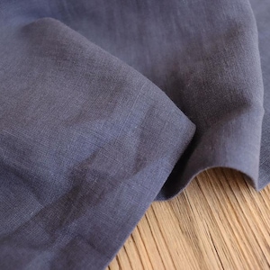 Washed linen Night Blue Uni 170 g/m2/ Linen fabric Oeko Tex 100
