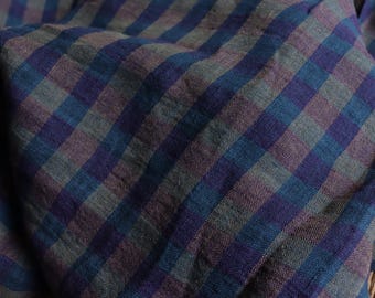 Linen Mare Karo stonewashed 130 g/m2 Navy Purple linen fabric for dresses, trousers, blouses