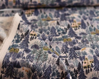 Cotton fabric Hokkoh Forest Print Blue for clothing or accessories