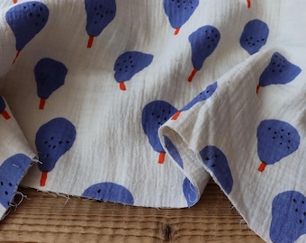 Double Gauze BIRNEN JB Print 115 g/m2 blue, perfect for trousers, skirts, dresses, OEKO Tex