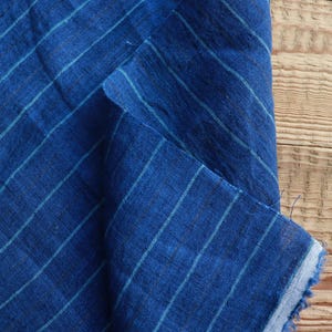 Linen Aurora stripes stonewashed 140 g/m2 Jeans blue linen fabric for dresses, trousers, blouses