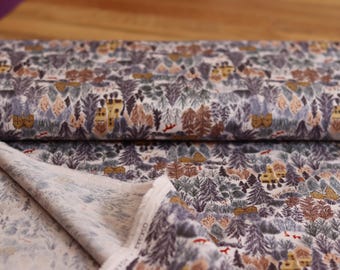Cotton fabric Hokkoh Forest Print Purple for clothing or accessories