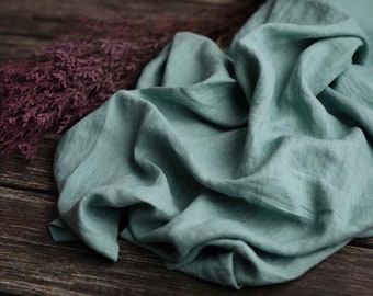 Linen washed sage plain 200 g/m2/ linen fabric Oeko Tex 100