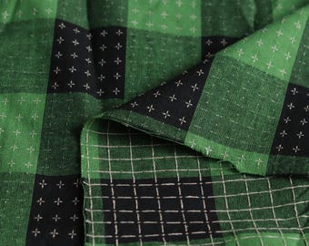 Sashiko green cotton fabric 150 g/m2 for clothing or accessories