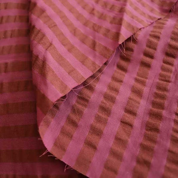 Cotton fabric Rom seersucker stripe rosewood for dresses blouses trousers cushions accessories