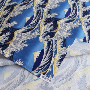 Japanese cotton fabric wave pattern blue 100% cotton