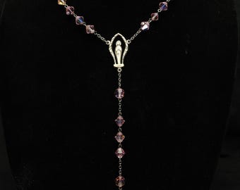 Vintage Five Decade Rosary - Pink Crystal and Sterling Silver