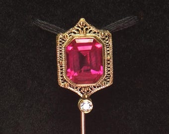Antique Edwardian Ruby and Diamond Stick Pin – 14K Gold