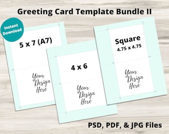 4x6, 5x7, and Square Greeting Card Template Bundle II PSD, PDF & Jpg files, Design Your Own Foldable Greeting Card, Instant Download