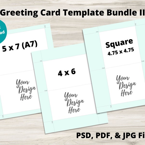 4x6, 5x7, and Square Greeting Card Template Bundle II PSD, PDF & Jpg files, Design Your Own Foldable Greeting Card, Instant Download