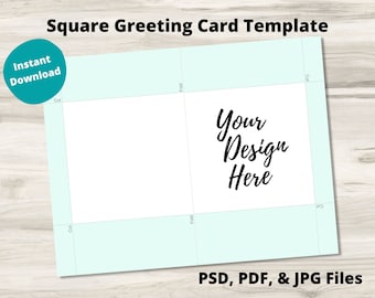 Square Greeting Card Template PSD, PDF, & Jpg files, Design Your Own Foldable Greeting Card, Instant Download