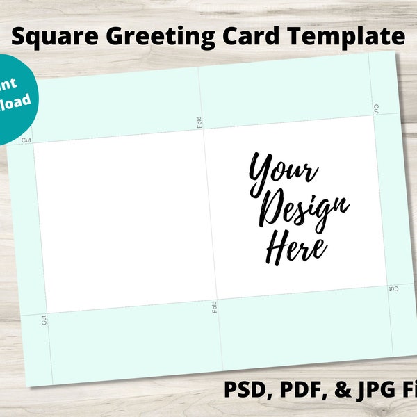 Square Greeting Card Template PSD, PDF, & Jpg files, Design Your Own Foldable Greeting Card, Instant Download