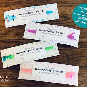 Printable Ink-credible Animal Pen Valentine, School Valentine&#39;s Day Cards For Friends, Candy Free Valentine, PDF Instant Download
