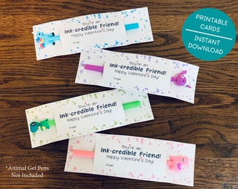 Printable Ink-credible Animal Pen Valentine, School Valentine's Day Cards For Friends, Candy Free Valentine, PDF Instant Download