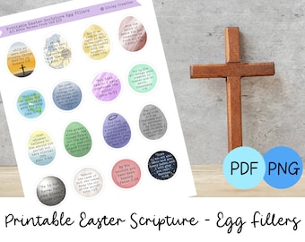 Printable Easter Scripture Verses and Egg Fillers for Hunt, PDF + PNG Files, Good Friday, Resurrection Sunday Bible Verses