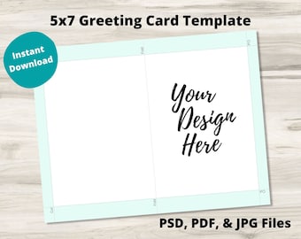 5x7 (A7) Greeting Card Template PSD, PDF, & Jpg files, Design Your Own Foldable Greeting Card, Instant Download