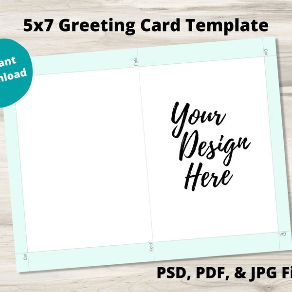 5x7 (A7) Greeting Card Template PSD, PDF, & Jpg files, Design Your Own Foldable Greeting Card, Instant Download