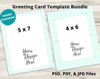 4x6 and 5x7 Greeting Card Template Bundle PSD, PDF & Jpg files, Design Your Own Foldable Greeting Card, Instant Download
