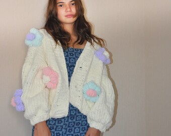 knitting PDF pattern jacket FLOR sizes S, beginner friendly, video tutorial