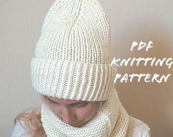 PDF knittinfg pattern hat and snood scarf beginner friendly(child, toddler, adult)