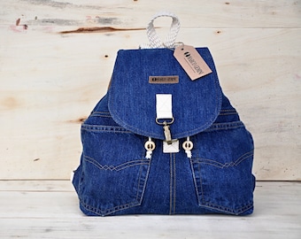 Women Backpack, Laptop Bag, Bookbag, University High School Bag, Convertible Shoulder Bag, Handmade upcycled denim travel backpack