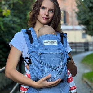 MARCO GEMINI Growing Baby Carrier, Denim Baby Carrier, Mei Tai ajustável, Denim Sling Carrier, Denim Mei Tai Baby Carrier, Presente de chá de bebê