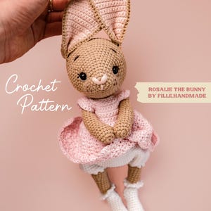 WZÓR PDF na szydełko amigurumi | Króliczek Rosalie | Przyjazny dla początkujących, krok po kroku samouczek robienia pluszowej maskotki | Pobieranie cyfrowe