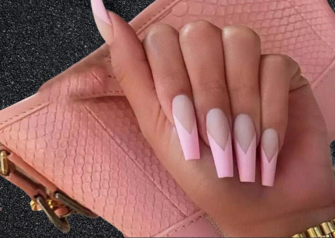 Long Fake Nails VCut Stick on Nails VTip Nails Coffin Etsy