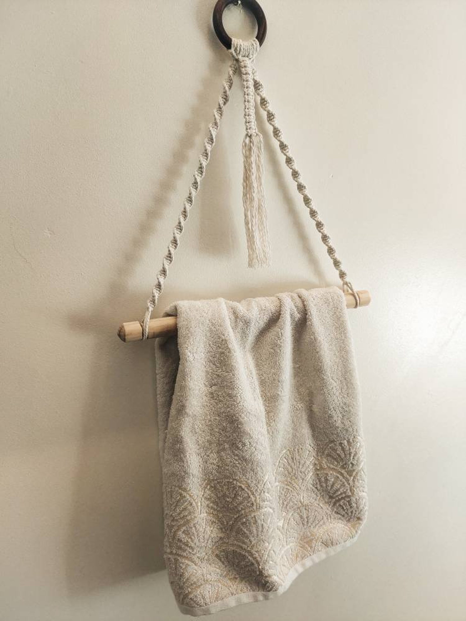 Macrame hand towel holder. Cute boho bathroom decor. Etsy