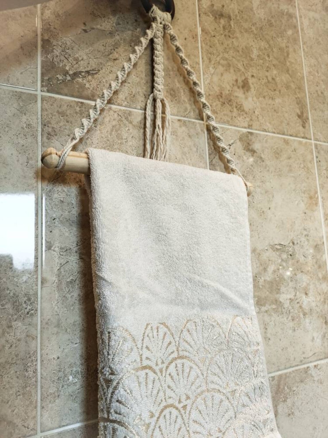 Macrame hand towel holder. Cute boho bathroom decor. Etsy