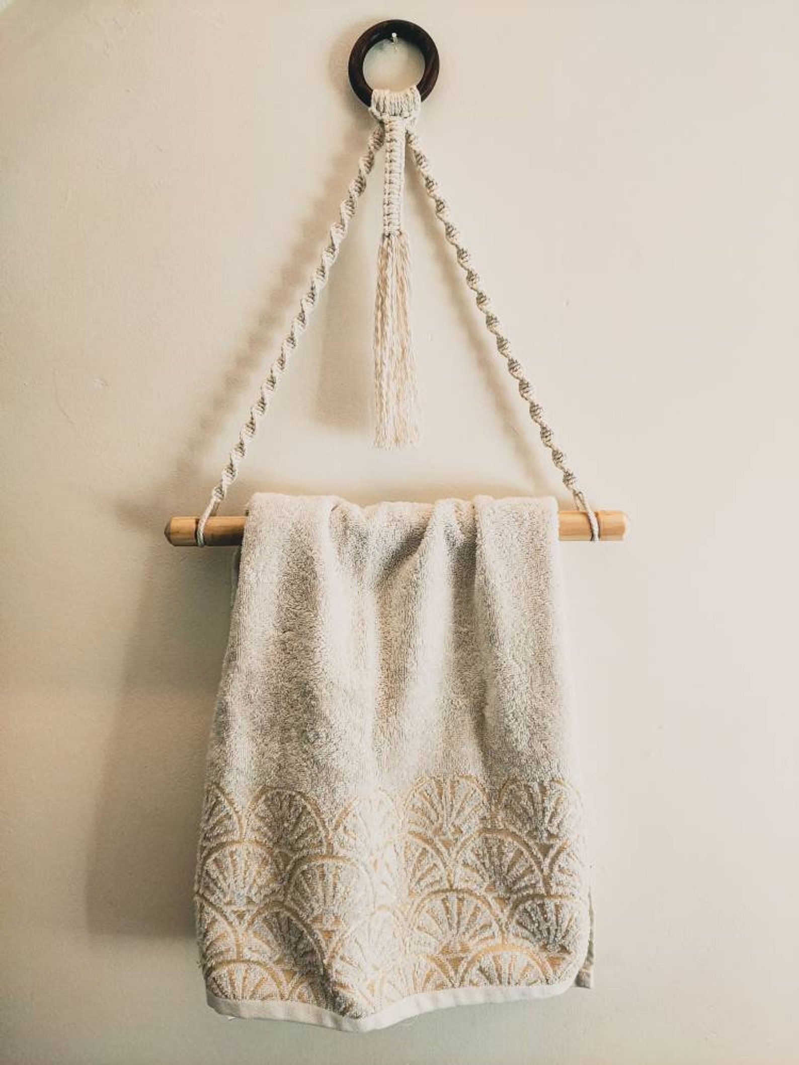 Macrame hand towel holder. Cute boho bathroom decor. Etsy