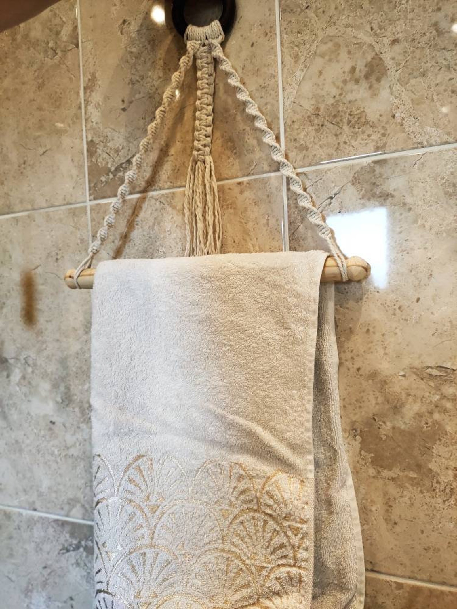 Macrame hand towel holder. Cute boho bathroom decor. Etsy
