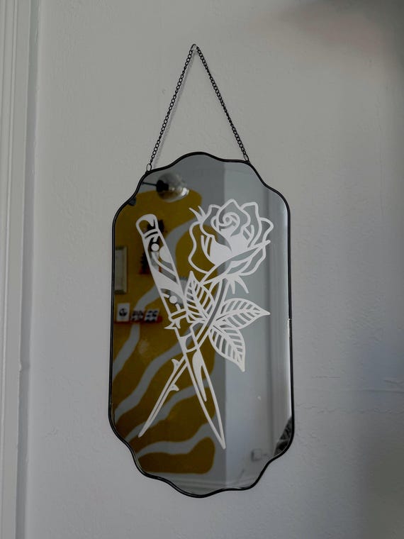 Switchblade & Rose Mirror (Hand-engraved)