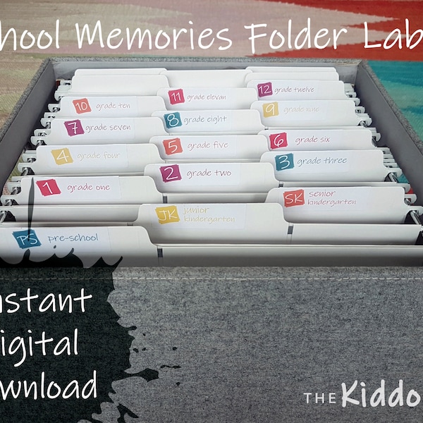 School Years Folder Labels for Milestone Tote Filing Kids Keepsakes and Memorabilia - Canadian + US Versions - Original