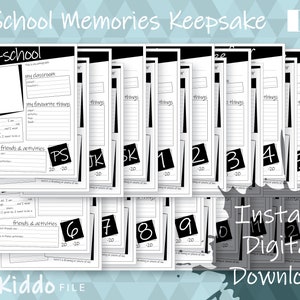 CANADIAN Yearly School Memories Printable Keepsake File Folder Insert Pages Memory Album Black & White